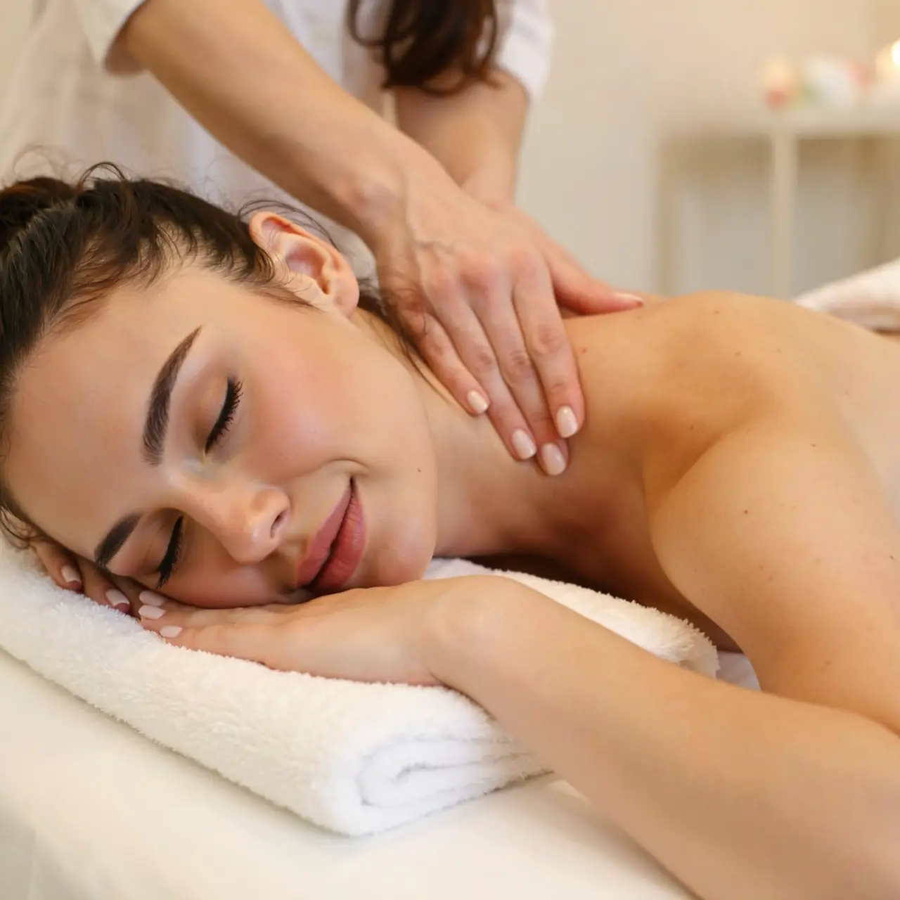 Mujer recibiendo Masaje Integral para Mujer en Piedralaves - craneofacial + neurosedativo escapular