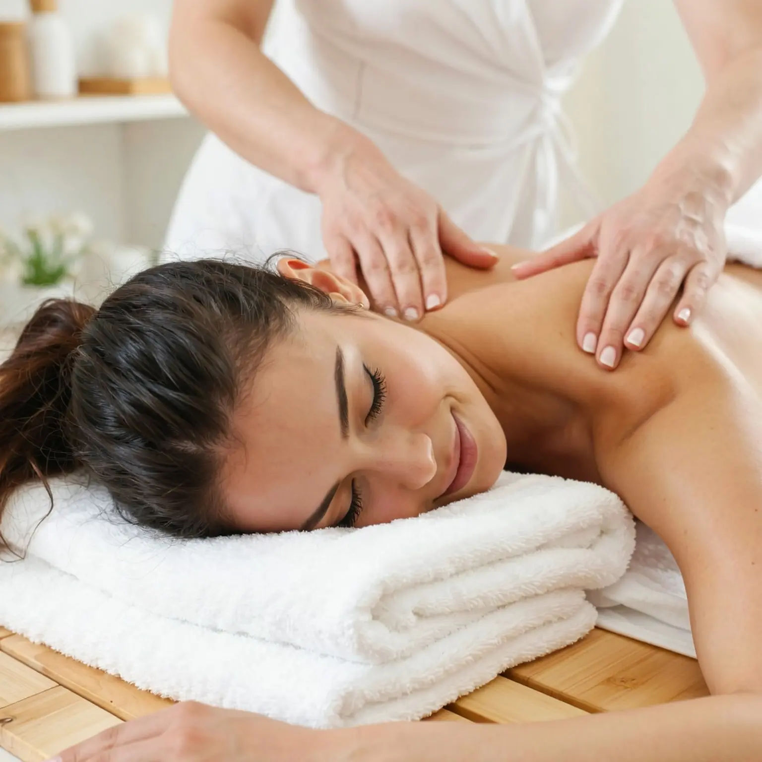 Mujer joven recibiendo masaje craneofacial relajante en Piedralaves - Tiétar Wellness Spa